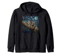 Raccoon Sleeping on a Tree Starry Night Artwork Zip Hoodie