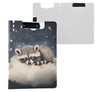 Raccoon Starry Sky Clipboard a4 Clip Board Foldover Document Folder Files for Paperwork with Clips Lightweight Plastic
