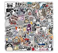 Raccoon Stickers 100 Pcs Vinyl Cartoon Funny Animal Sticker for Water Bottle Laptop Skateboard Luggage Car Bike Scrapbook Computer Notebook,Waterproof Cute Grey Raccoon Decal for Kids Teens Adults