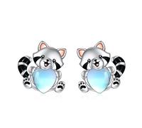 Raccoon Stud Earrings for Women 925 Sterling Silver Moonstone Ear Studs Raccoon Gift for Girls Moonstone Jewellery