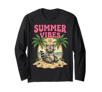 Raccoon Summer Vibes Beach Retro Cool Wildlife Vacation Long Sleeve T-Shirt