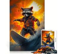 Raccoon Surfing Adventure Hard Jigsaw Puzzle for Adults 1000 Pieces Mind Puzzle Calm Relax Art Assembly (50x75cm)