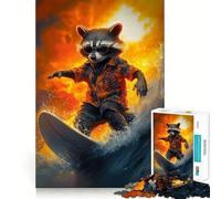 Raccoon Surfing Adventure Jigsaw Puzzles for Adults1000 Pieces Memory Gain Stress Relief Design Assembly Memorable Gift (38x52cm)