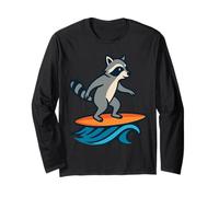 Raccoon Surfing On A Surfboard Rides The Waves Long Sleeve T-Shirt
