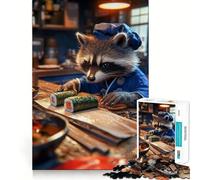 Raccoon Sushi Chef Jigsaw Puzzle for Teenagers 1000 Pieces Mind Game Toy Relaxed Mind Neat Cut (38x26cm)