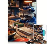 Raccoon Sushi Chef Jigsaw Puzzles for Adults1000 Piece Brain Teaser Home Leisure Image Assembly Birthday Gift (38x52cm)