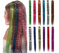 Raccoon Tail Hair Extensions 12PCS 18 Inch Stripe Printed Wigs Piece Synthetic Straight Clip in Hair Extensions for Daily Use Random Color