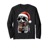 Raccoon Trash Panda Santa Hat Plaid Scarf Sunglasses Shades Long Sleeve T-Shirt