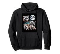 Raccoon Trio Under Full Moon Night Sky Forest Magic Pullover Hoodie