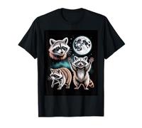 Raccoon Trio Under Full Moon Night Sky Forest Magic T-Shirt