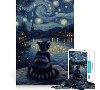 Raccoon Under Starry Night Jigsaw Puzzles for Adults1000 Pieces Memory Boost Together Fun Image Assembly Art Collectible (50x75cm)