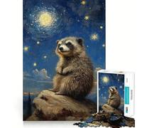 Raccoon Under Starry Sky Jigsaw 1000 Pieces for Teenagers Strengthen Memory Calm Relax Smooth Edge Amazing Present (38x52cm)