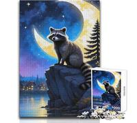 Raccoon Under The Moonlit Sky 1000 Piece Jigsaw Puzzles for Adults Interactive Cognitive Skill Game Unique Memorable Present Idea Size 38x26cm