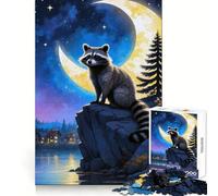 Raccoon Under The Moonlit Sky Jigsaw Puzzles 1000 Pieces for Teenagers Logic Game Warm Time Precise Cut Art Collection Piece (50x75cm)