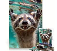 Raccoon Underwater 1000 Piece Jigsaw Puzzles for Adults Teenagers Solid Logic Toy Quiet Fun Precision Cut Santa Wish Pick (38x26cm)