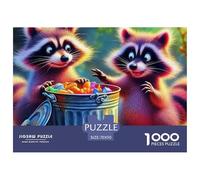 Raccoon Unique 1000 Piece Puzzles for Adults - Fun Brainteasing Puzzle - What Happens Next Jumbo Cute Raccoon Jigsaw Classic Educational Games Impossible Hard Challenge 70x50cm/1000pcs