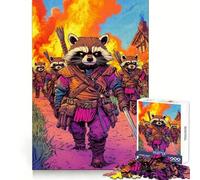Raccoon Warriors Burning Village Hard Jigsaw Puzzle for Adults 1000 Pieces Improve Memory Relaxed Mind Sharp Edge Stylish Gift (50x75cm)