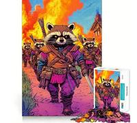 Raccoon Warriors Burning Village Jigsaw Puzzles for Adults1000 Pieces Memory Gain Stress Relief Design Assembly Memorable Gift (38x52cm)
