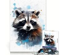 Raccoon Watercolor Hard Jigsaw Puzzle for Adults 1000 Pieces Pure Logic Toy Home Activity Clean Cut Lovely Gift (38x26cm)