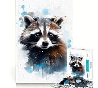 Raccoon Watercolor Hard Jigsaw Puzzle for Adults 1000 Pieces Pure Logic Toy Home Activity Clean Cut Lovely Gift (38x26cm)