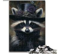 Raccoon Wearing A Hat 1000 Piece Jigsaw Puzzles for Teenagers, Decompressing Intellectual Educational Toy Educational Game for Birthday, Chrismas (26x38cm)