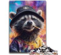 Raccoon Wearing A Hat Jigsaw Puzzles for Adults Teenagers Jigsaws Puzzle,Staycation Kill Time with Fully Interlocking Randomly Shaped Pieces (70X100cm)