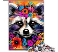 Raccoon Wearing Flowers 1000-Piece Jigsaw Puzzle Puzzles for Adults for Mother'S Day, Birthdays, Christmas 26x38cm