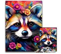 Raccoon Wearing Flowers 1000 Piece Jigsaw Puzzles for Adults Jigsaw Puzzles Creative Family Game & Home Decor, for Teenagers 26X38CM/10.23x14.96inch