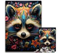 Raccoon Wearing Flowers 1000 Piece Jigsaw Puzzles for Adults Puzzles for Adults Ideal for Lover, Perfect Christmas, New Year, Valentine's Gift 26X38CM/10.23x14.96inch