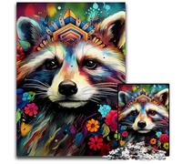 Raccoon Wearing Flowers 1000 Pieces Puzzle Gifts Jigsaw Puzzles for Adults Family Activity, DIY Home Decor, 50x75CM/19.68x29.52inch