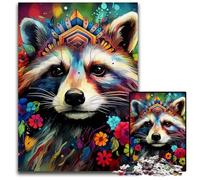 Raccoon Wearing Flowers Jigsaw Puzzles 1000 Pieces for Adults cardboard Jigsaw Puzzles for Home Decor & Holiday Fun 26X38CM/10.23x14.96inch