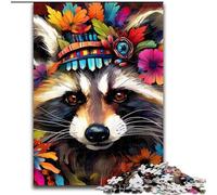 Raccoon Wearing Flowers Jigsaw Puzzles for Adults, 1000 Piece Impossible Jigsaw Puzzles for Adults DIY Art Decor, 50x75cm