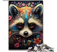 Raccoon Wearing Flowers Jigsaw Puzzles for Adults, 1000 Piece Impossible Jigsaw Puzzles for Adults Perfect, DIY Artwork 26x38cm