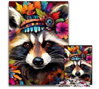 Raccoon Wearing Flowers JigsawPuzzle 1000 Pieces for Adults Challenging Puzzles Challenging DIY Brain Teaser for Teenagers 26X38CM/10.23x14.96inch