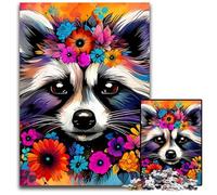 Raccoon Wearing Flowers JigsawPuzzle 1000 Pieces for Adults Puzzles for Adults DIY Home Decor Gift, Brain Teaser Game 26X38CM/10.23x14.96inch