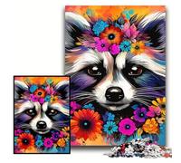 Raccoon Wearing Flowers Jigsaws 1000 Pieces for Adults Wooden Jigsaw Puzzles for Adults Ideal for Family Fun, Relaxation Size 50x75cm