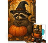 Raccoon Witch with Pumpkin in Autumn Hard Jigsaw Puzzle for Adults 1000 Pieces Improve Memory Relaxed Mind Sharp Edge Stylish Gift (38x26cm)