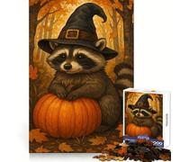 Raccoon Witch with Pumpkin in Autumn Hard Jigsaw Puzzle for Adults 1000 Pieces Improve Memory Relaxed Mind Sharp Edge Stylish Gift (38x26cm)