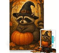 Raccoon Witch with Pumpkin in Autumn Hard Jigsaw Puzzle for Adults 1000 Pieces Pure Logic Toy Home Activity Clean Cut Lovely Gift (38x52cm)