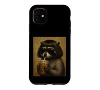 Raccoon With Bob Haircut Drinking Iced Coffee Trash Panda Case for iPhone 11