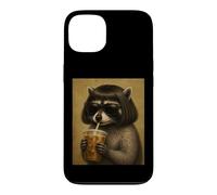 Raccoon With Bob Haircut Drinking Iced Coffee Trash Panda Case for iPhone 13