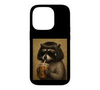 Raccoon With Bob Haircut Drinking Iced Coffee Trash Panda Case for iPhone 14 Pro