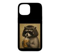 Raccoon With Bob Haircut Drinking Iced Coffee Trash Panda Case for iPhone 15