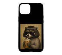 Raccoon With Bob Haircut Drinking Iced Coffee Trash Panda Case for iPhone 15 Plus