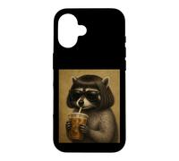 Raccoon With Bob Haircut Drinking Iced Coffee Trash Panda Case for iPhone 16