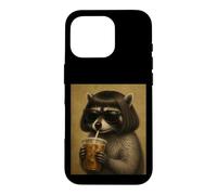 Raccoon With Bob Haircut Drinking Iced Coffee Trash Panda Case for iPhone 16 Pro