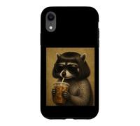 Raccoon With Bob Haircut Drinking Iced Coffee Trash Panda Case for iPhone XR