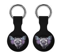 Raccoon with Butterfly Wings Compatible with Airtag Locator Silicone Protective Case with Keychain 2PCS