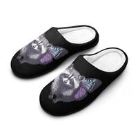 Raccoon with Butterfly Wings Cotton Slipper Cozy Plush Slippers Indoor House Closed Toe Shoes Anti-Skid Comfortable 11-12(42-43)
