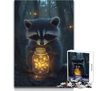 Raccoon with Firefly Jar Adult Jigsaw Puzzles 1000 Pieces Smart Fun Educational Game Great Heartfelt Meaningful Present Size 38x52cm